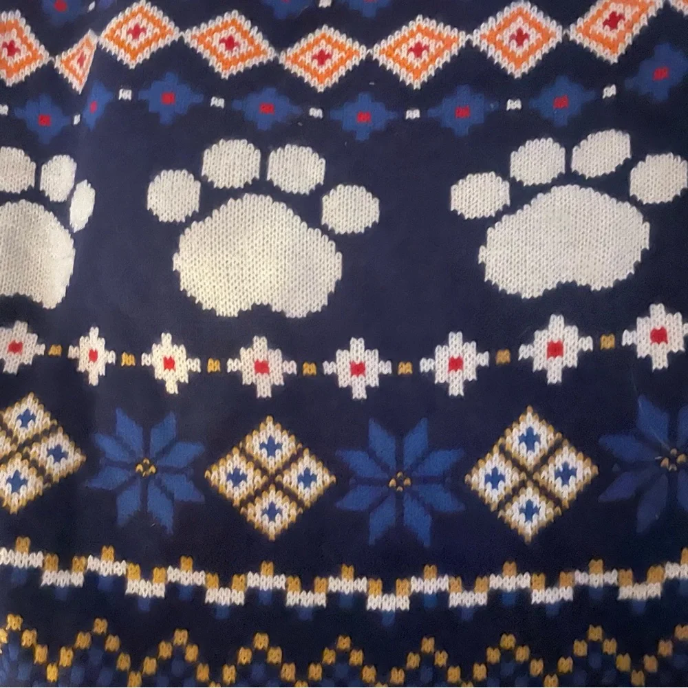 Vibrant Life navy blue Holiday Dog Turtleneck sweater button Collar Medium NWT